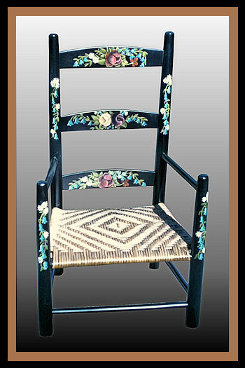 Tole Painted Child Chair, Hander Woodworking